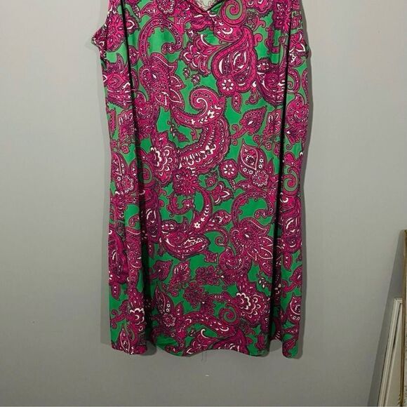 Crown & Ivy Pink Paisley Ruffle Jersey Knit Sleeveless Dress Size 1X - Picture 5 of 10